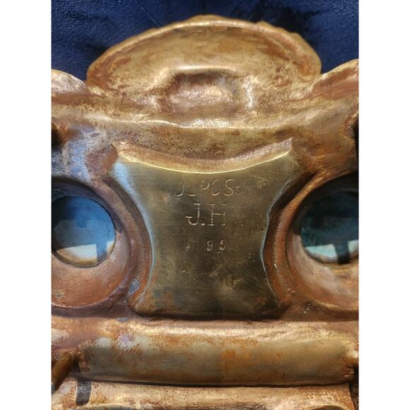 Ant Brass Double Inkwell Rococo Victorian Ornate Shell & Scroll Design Marked - Picture 7 of 9